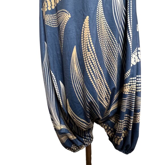 Summer Midi Blue White Tan Lantern Legs Parachute Oversized Baggy Boho - Picture 6 of 12